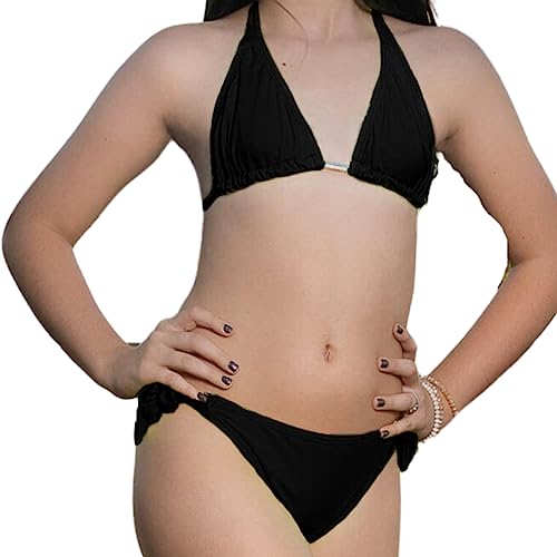 Biquini Juvenil Neon Sem Bojo Calcinha De Amarrar Lateral Tamanho:12;Cor:Preto
