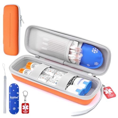 Krypthos Portable EpiPen Carry Case Emergency Medical Bag for Zepbound or Mounjaro Injector Pens or Asthma Inhaler Diabetes Travel Case and More for Travel Sports and Home Storage (Orange)