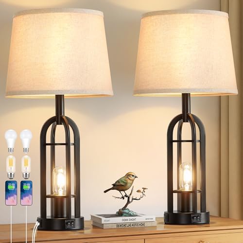 Black Table Lamps for Living Room Set of 2 - Farmhouse Lamps for ...