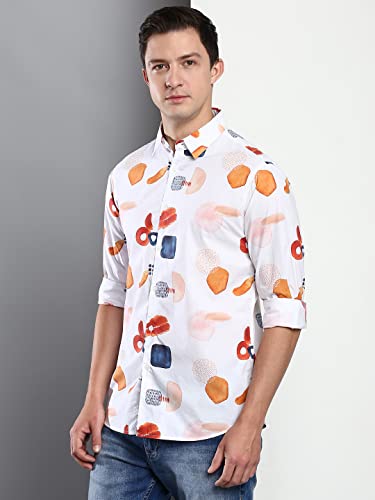 Image of Dennis Lingo Men's Printed Slim Fit Satin Casual Shirt with Spread Collar & Full Sleeves