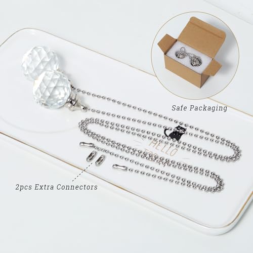 Image of Clear Crystal Prism Ball 30mm 2 Pieces Dazzling Crystal Ceiling Fan Pull Chain Pull Chain Extension with Connector for Ceiling Light Fan
