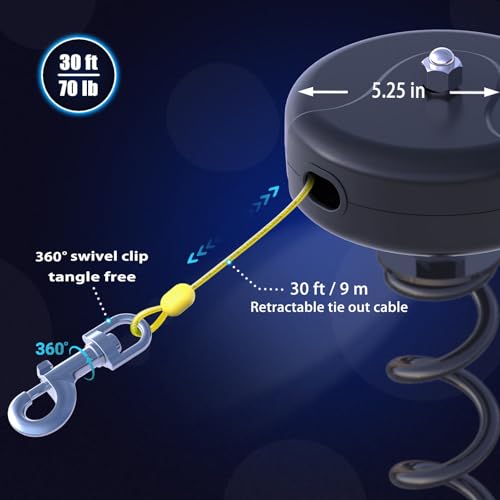 Dog Tie Out Cable and Stake 360° No Tangle Heavy Spiral Yard Stake and Retractable Dog Leash for Dogs Up to 10-90 lbs, 30ft Dog Chain for Outside Yard Camping Park (360° No Tangle Heavy Spiral) - Image 3