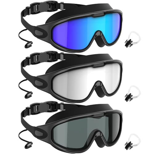 NSSIW Swim Goggles, Anti-Fog UV 180°Clear View Swimming Goggles, 3 Pack Goggles Swimming Adult Men Women Youth