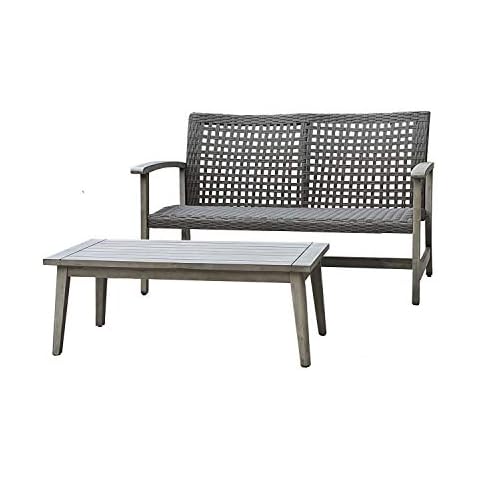 DUKAP Monterosso 2 Piece Patio Sofa Seating Set and Table, Outdoor Conversation Seats with Weather and Water Resistance, Spacious Porch Furniture for Ultimate Comfort, Light Grey Cover