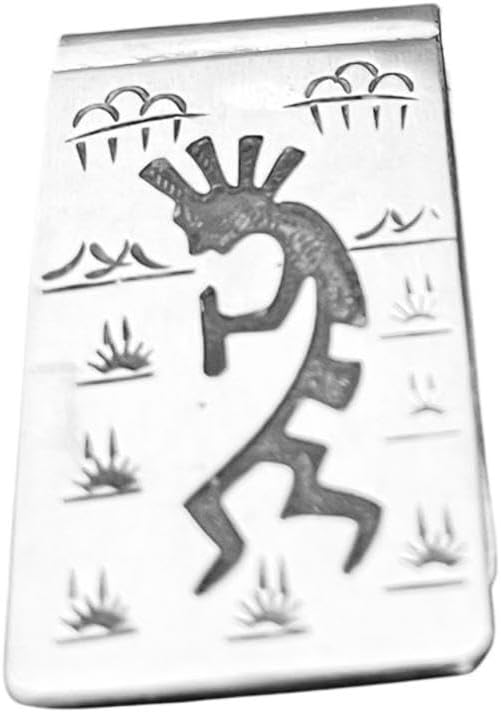 Authentic Hand Carved Navajo Native American Money Clip Organizer Holder Kokopelli Flute Player by Geneva Jones Sterling Silver Kokopelli