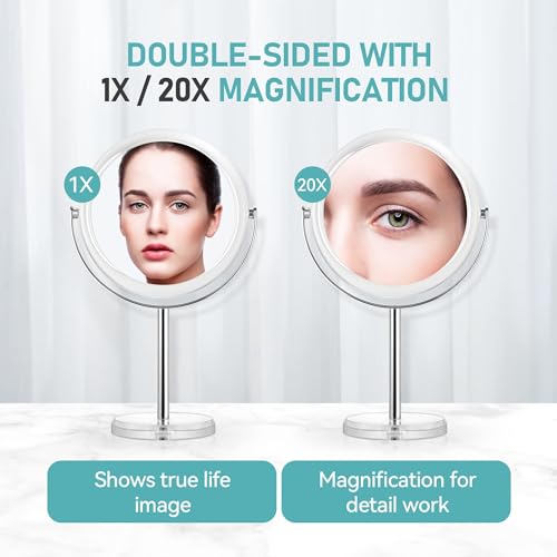 MIYADIVA 20X Double-Sided Magnifying Makeup Mirror with Stand - 360° Rotatable Tabletop Vanity Mirror for Bathroom or Bedroom, 7.8 Inch