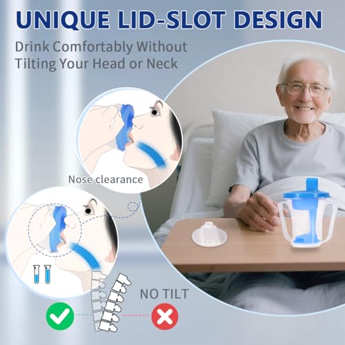 Image of Dysphagia Regulating Drinking Cup, Prevent Choking for Dysphagia /Dementia /Elderly,Dispenses 5~10cc or 10~15cc of Liquid Each time,Spill-Proof (Blue-Pack of 1 Count)