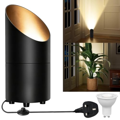 Image of LED Uplighter Floor Lamps,Spot Lights Indoor with 5W GU10 Warm White 3000K, Plug in Uplighters Indoor with Foot Switch, Uplighters for Living Room Bedroom Mural Corner Plant Artwork (1 Pack Black)