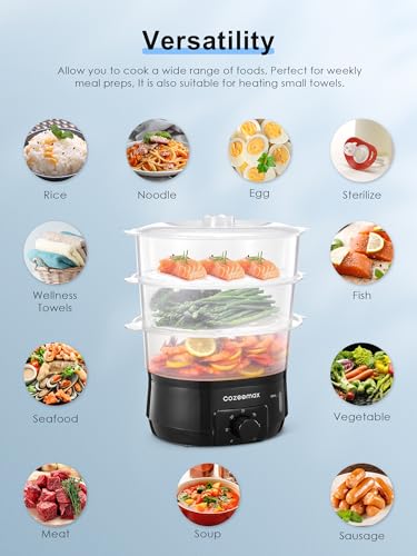 13.7QT Electric Food Steamer for Cooking, Vegetable Steamer with 3 Tiers BPA-Free Baskets, 800W Fast Simultaneous Cooking, 60-Minute Timer, Ideal for Veggies Seafood Rice