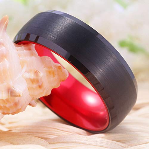 CLOUD DANCER 8mm Red Black Tungsten Ring Matte Finish Beveled Edges Wedding Band Ring-Free Engraving Outside and Inside4