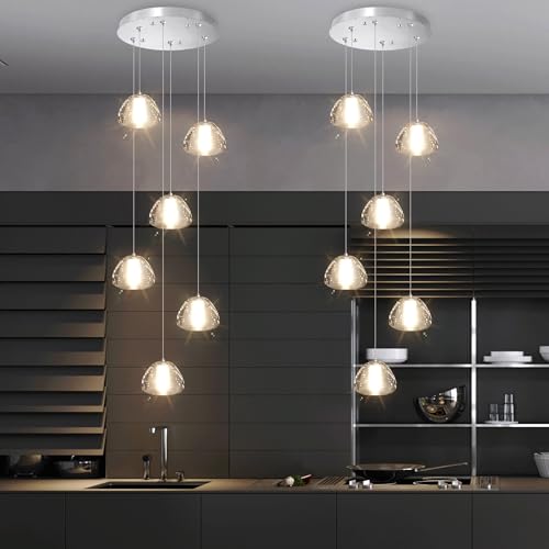 Image of 6-Lights Pendant Lighting for Entrance Modern Crystal Chandeliers LED Crystal Hanging Lights for Dining Room Bedroom Foyer Staircase Living Room 3000K