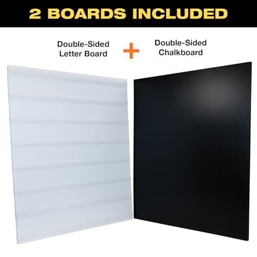 Excello Global Products Swinging Changable Message Sidewalk Sign: 37" x 36" Sign with 792 Pre-Cut Double Sided Letters and Storage Box. Includes Black Sign Board & 4 Liquid Chalkboard & Letter Board