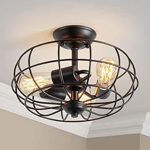 AGV LIGHTING Industrial Semi Flush Mount Ceiling Light Fixture, E26 Base 3-Lights, D13 x H8, Black Finish Cover