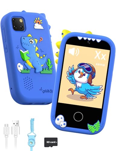 ZONEY Kids Smart Phone Holiday Birthday Gifts for Boys Age 3-10 Kids Dinosaur Toys Phone 2.8 Touchscreen Toddler Learning Play Toy Phone with Dual Camera Game Music Player 32GB Card Blue