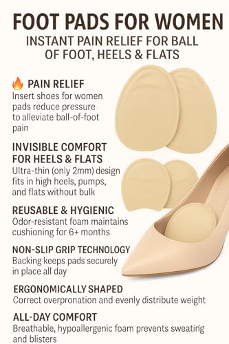 Image of Insert Shoes for Women - 2 Pairs Cushions for Ball of Foot & Heel Inserts- Non-Slip Beige Inserts for Pain Relief - Ideal for Sneakers, Work Shoes, Flats & High Heels