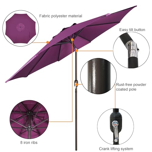 Image of Blissun 9' Outdoor Patio Umbrella, Outdoor Table Umbrella, Yard Umbrella, Market Umbrella with 8 Sturdy Ribs, Push Button Tilt and Crank