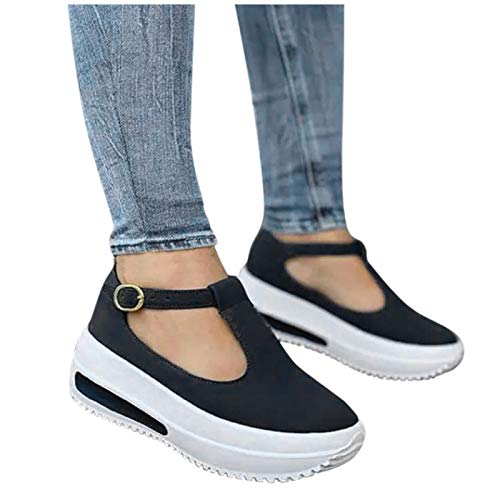 Aniywn Women's Platform Sandal Wedge Summer Casual Sandal for Women Comfort Buckle Strap Platform Wedge Sandal Shoes Black, 8