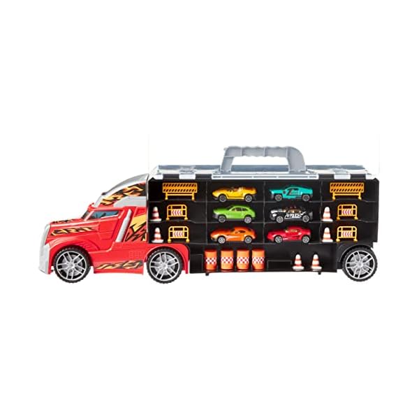 Amazon-Basics-Toy-Car-Carrier-Truck-With-Storage-For-Kids-Ages-3-and-Up-6-Pieces-Diecast-Vehicles-16-Accessories-Multicolor Amazon-Basics-Toy-Car-Carrier-Truck-With-Storage-For-Kids-Ages-3-and-Up-6-Pieces-Diecast-Vehicles-16-Accessories-Multicolor
