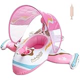 子供浮き輪 ベビーうきわ 足入れ 浮輪 かわいい 飛行機 浮き輪 幼児 男の子 女の子 兼用 赤ちゃんお風呂 水泳 プール用 海水浴 水泳 夏休旅行 プール アウトドア ハンドポンプ付き 1-4歳の子供用 (ピンク屋根付き)