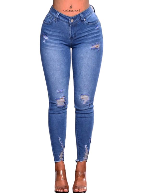 lonwick Andongnywell Womens Stretch Skinny Bell Bottom Jeans Elastic High Waisted Flared Denim Pants Trouser