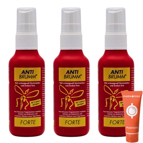 Anti Brumm Forte Pumpspray 3x 75 ml I Insekten-Repellent I effektiver Schutz gegen Mücken und Zecken I DEET I Für Fernreisen, Tropen I Spar-Set plus Pharma Perle give-away