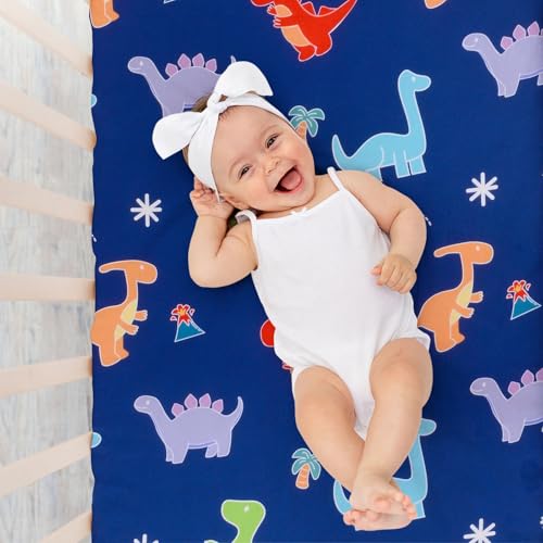 Image of UOMNY Crib Sheet, Dinosaur Crib Sheets Baby Sheet for Standard Crib and Toddler Mattresses Nursery Bedding Sheet Crib Mattress Sheets for Boys and Girls 1 Pack Toddler Sheet