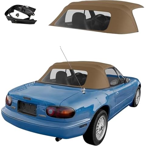 Sierra Auto Tops & Seats Convertible Top for 1990-2005 Mazda Miata MX5 - Tan, Cabrio Vinyl - Convertible Top Replacement with Plastic Window - Complete Soft Top - Rain Rail Included Cover