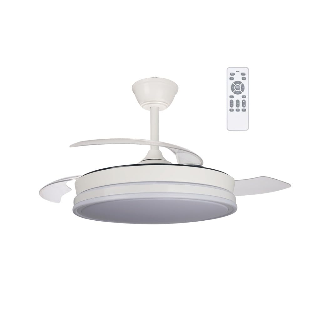 wonderlamp - Ventilador LED aspas plegables Surpino Blanco 45W con Memoria de encendido y Mando a distancia CCT Regulable