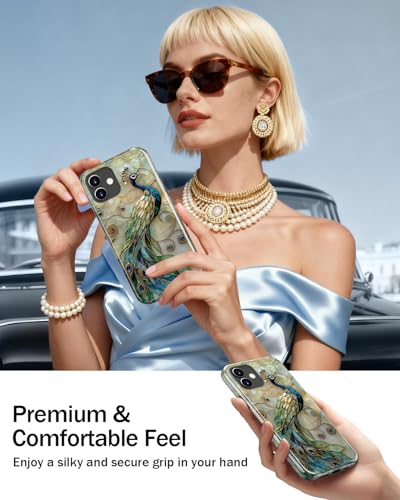 Image of Goodon for iPhone 12 Mini Case Cute - Wireless Charging Compatible - Dual-Layer Hard Shell + Silicone Cover - Protective Phone Case with Trendy Designs for Women - Peacock and Flower