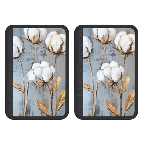 White Cotton Flowers Car Seat Belt Cover 2 Pack Seatbelt Strap Shoulder Pad Protector Universal Comfort for Car