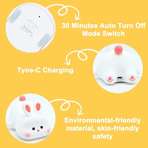 Image of VGRASSP Soft Rabbit Face Silicone Night Lamp Toy for Kids - Rechargeable and Color Changing Squishy Animal Light Gift for Babies and Toddlers - Color As Per Stock