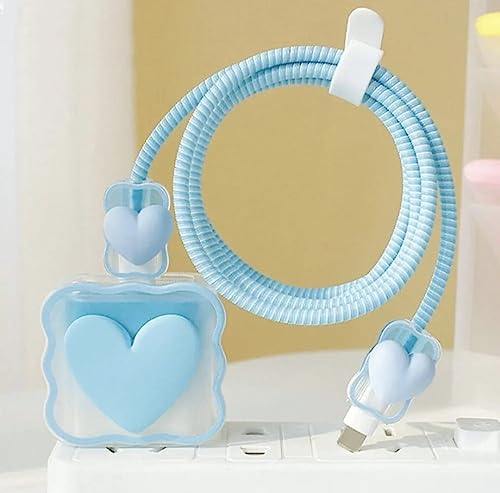 Twikka for iPhone Silicone Charger Case Cover with 360-degree Full Protection Heart Design Suitable for iPhone for 18-20W USB-C Power Adapter Charger Cover (Sky Blue)