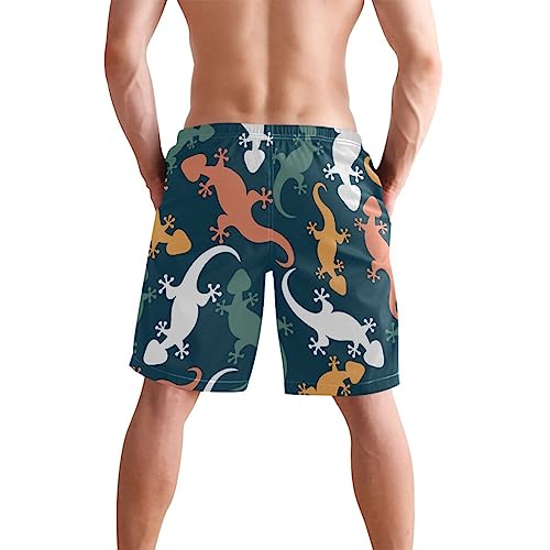 Colorful Lizards Navy Men's Swim Trunks Beach Shorts Quick Dry Swim Board shorts Bathing Suits M4