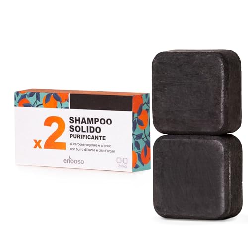 Enooso - Shampoo Solido Capelli Grassi Purificante e Antiforfora al Carbone Vegetale 130 g - 100% Naturale Artigianale bio Vegano - Made in Italy