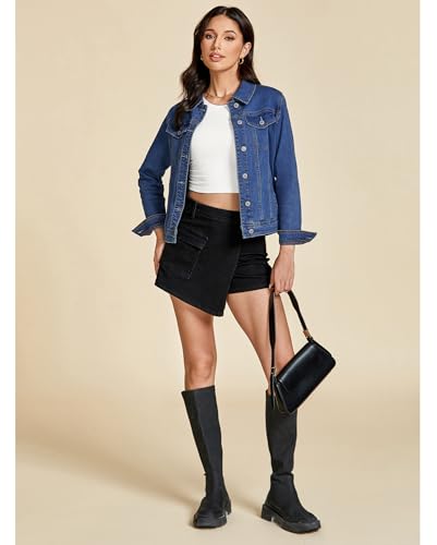 Vetinee Jacke Herbst Damen Jacke Frühling Damen Blau Größe XL Passt für EU 46-48