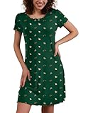 Ekouaer Nuisette Femme Col Rond Liquette De Nuit Légers été Pyjama Casual Chemise de Nuit Jupe à Volants, Vert, XL