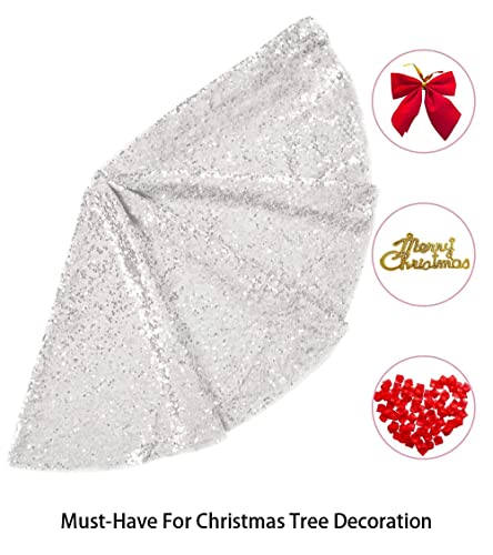 Shinybeauty Mini Tree Skirt Christmas Tree Skirt Silver-24Inch Tree Skirt Sequin Tree Skirt Small Tree Skirt Silver Tree Skirt For Christmas Decoration Mini Tree Skirt Pencil Tree Skirt #TOP3