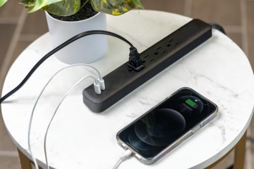 Philips Surge Protector Power Strip with USB Ports, 4 Ft Braided Extension Cord, 450 Joules, 4 Outlet Extender, 2-USB-C, Flat Plug, Home Office Dorm Essentials, Black, SPP6285B/37 - Image 2