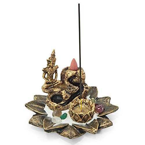 Incensário Cascata Buda Sidarta Base Flor Incenso Cone Vela