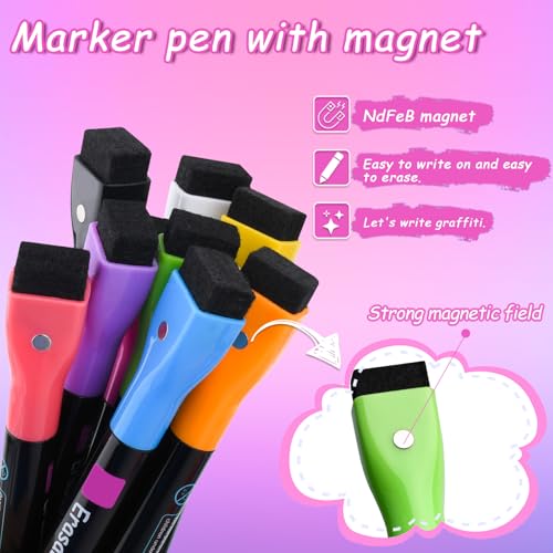 DUULEMANG Magnetic Wet Erase Markers, Liquid Chalk Markers Fine Tip Whiteboard Marker for Acrylic Calendar, Mirrors, Clear Glass, Planning Board Wet Wipe Pens, 8 Pack - Image 2
