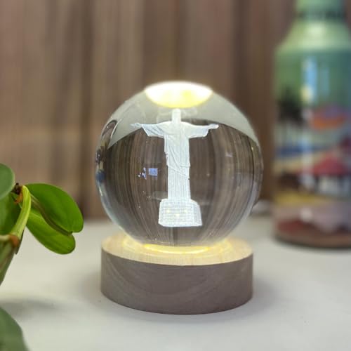 Luminária de Mesa Cristo Redentor 3D LED bola 7 Maravilhas do Mundo Moderno (Grande)