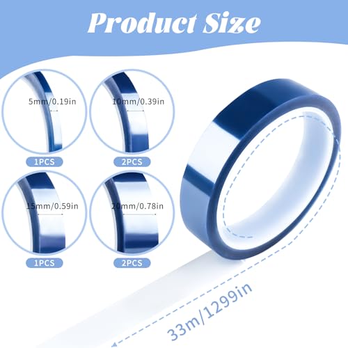 TPTGIAR 6 Rollen Hitzebeständiges Klebeband, Wärmeband für Sublimation, 5/10/15/20mmx33m Klebeband Hitzebeständig, Isolierband Hochtemperatur Klebeband für Elektronik Leiterplatte Wärmeübertragung