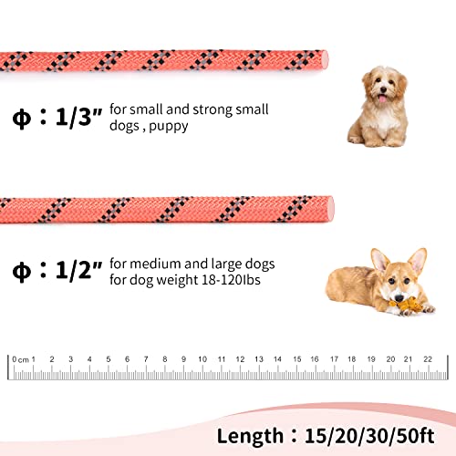 Image of Long Dog Leash for Training 30Ft-Reflective Nylon Rope with Swivel Hook-Recall Agility Lead for Large Small Medium Dogs Outside Walking Hiking-Orange Diam 1 /2 inch