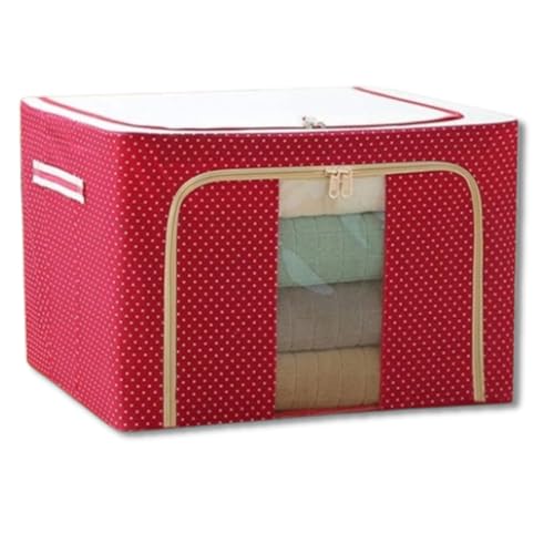 Image of RENVA polycotton Clothes Storage Organizer Bins, Foldable Storage Bins-Cloth Steel Frame Storage Box with Foldable Clear Window & Reinforced Handles (Red, 66L-1)