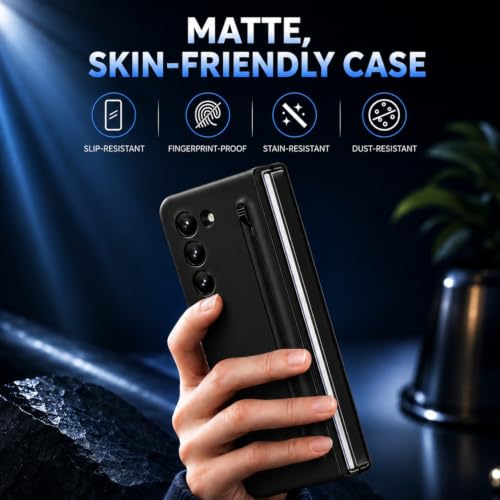 Image of TechTrendz PC Ultra Slim Premium Case for Samsung Galaxy Z Fold 7 Case with Built in Screen Protector with Compact S Pen Holder & Storage Slot,Protective Phone Case for Z Fold 7 Back Cover-Black