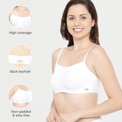 Image of Enamor Moulded Double Layer Front Women's Cotton Cami Bra - Detachable Slim Straps with Back Keyhole, Non Padded, Wirefree, High Coverage - A022