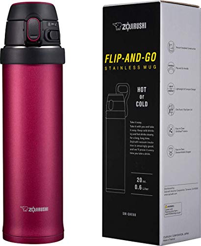 Image of Zojirushi SM-QHE60RK, Flip-and-Go Stainless Mug, 20-Ounce, Hibiscus Red