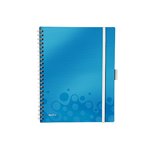 Leitz Cuaderno A4, 80 páginas, Con Cuadrícula, Encuadernación Wiro con tapas PP, WOW Be Mobile, Azul metalizado, 46450036