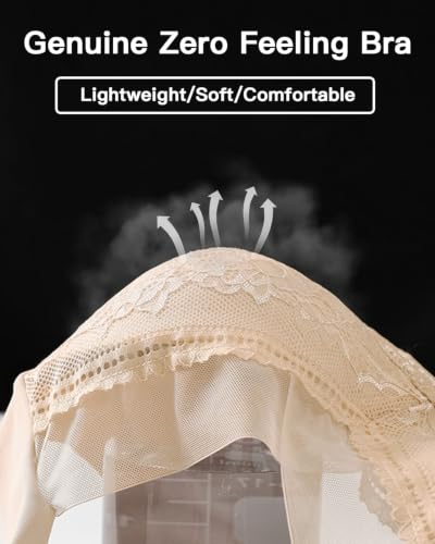 Image of WOWENY Seamless Lace Bras for Women Wirefree Comfortable Mesh Padded Soft Back Smoothing Bra