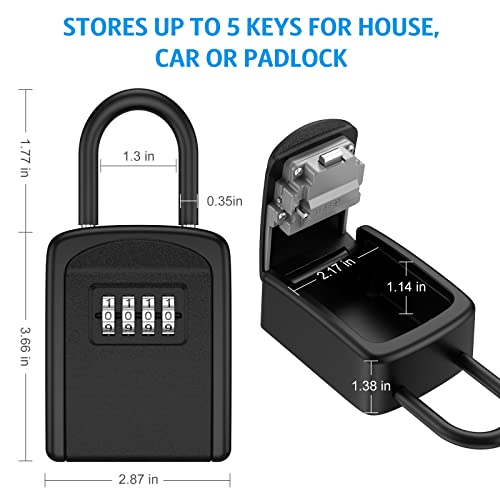Key Lock Box, Newest Key Safe Box For Key, Weatherproof 4 Digit Combination Key Storage Lock Box, 5 Keys Capacity Lockbox With Removable Shackle For Indoor Outdoor, 3.66Inch #TOP3